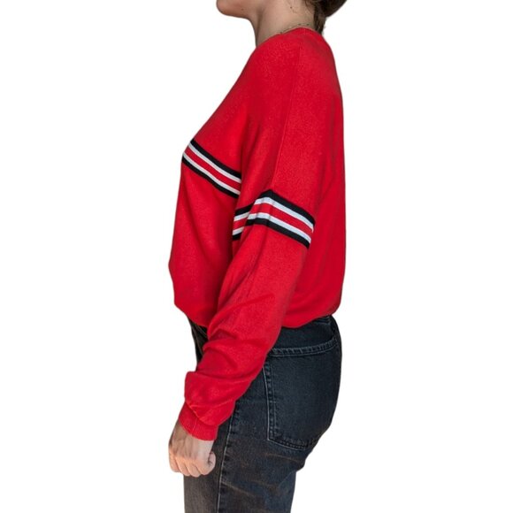 Simons Red Oversized Long Sleeve Sweater with Lined Detail Women Large - Picture 2 of 11